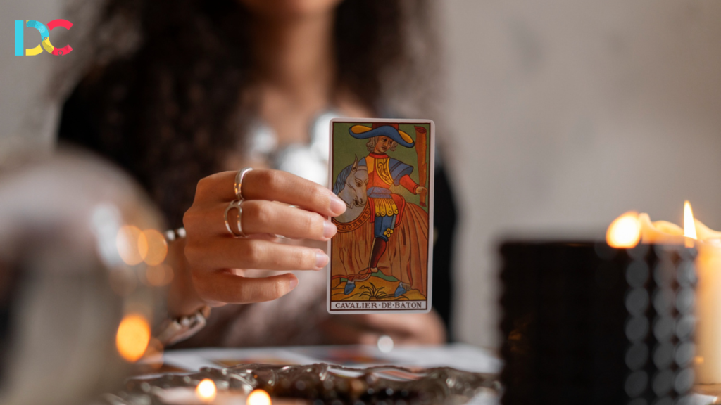 Mystical tarot cards and healing crystals aesthetic setup for spiritual wellness and conscious living