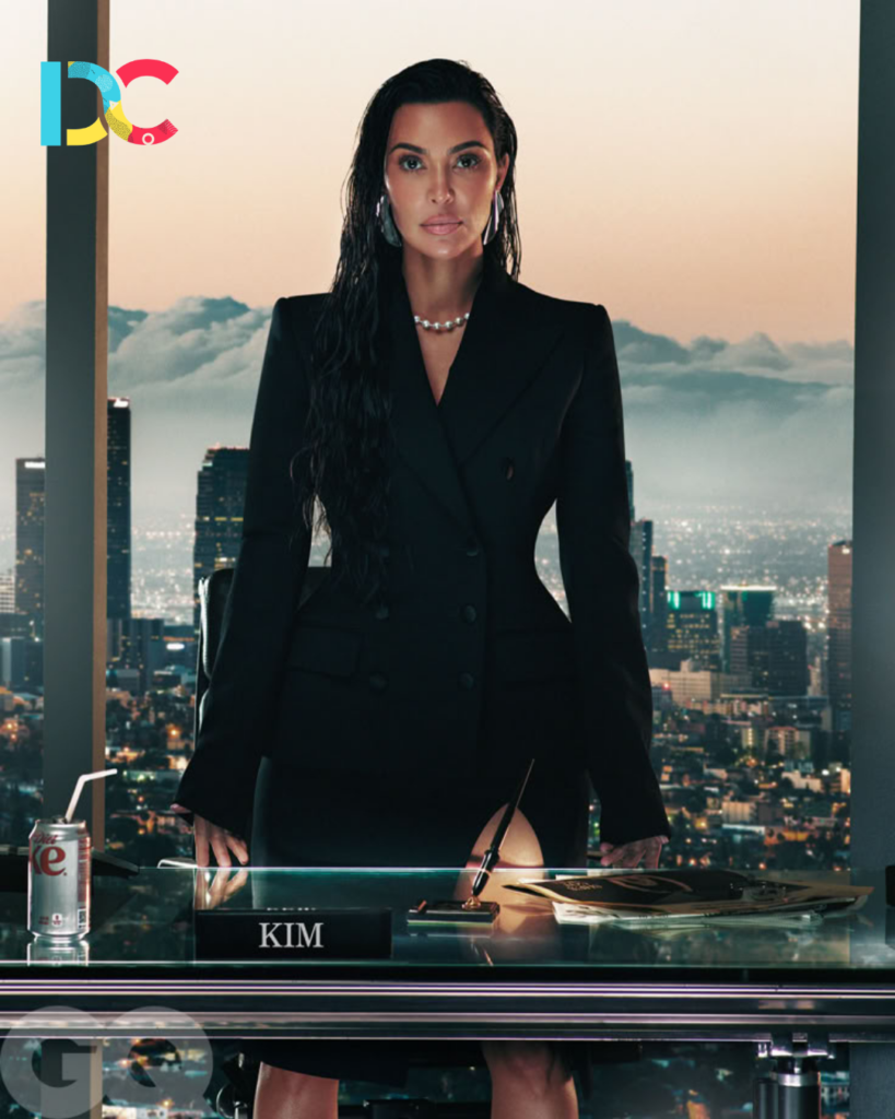 Kim Kardashian wearing contemporary luxury fashion.